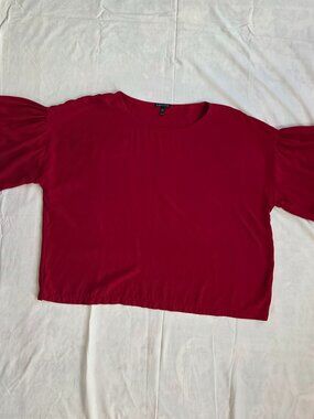 Eileen Fisher Red Silk Blouse 3/4 Sleeve Relaxed Fit Size XL